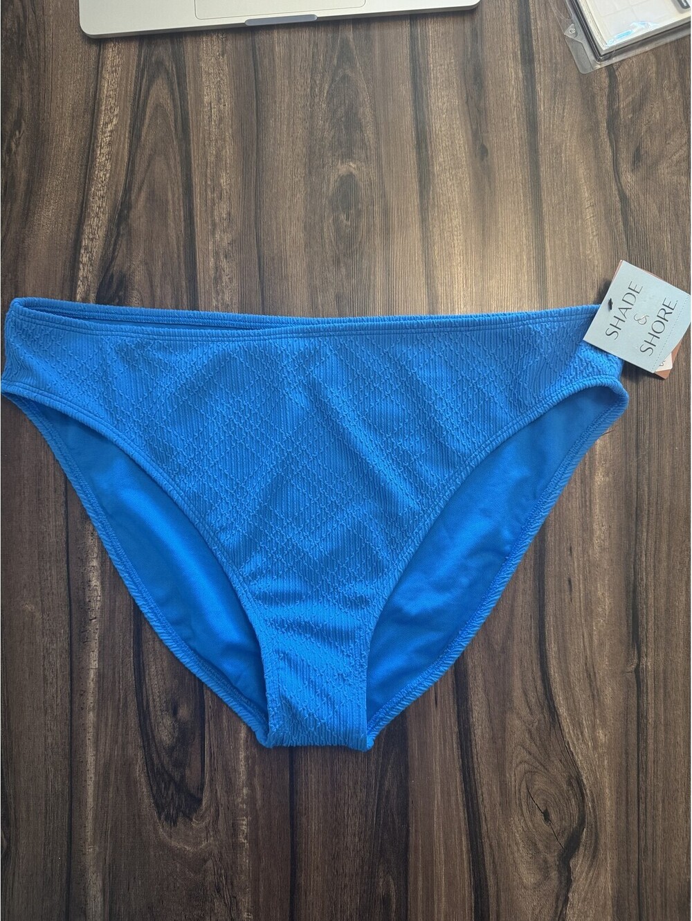 Shade & Shore Mid Rise High Leg Bikini Bottom Blue Women's Size XL NWT